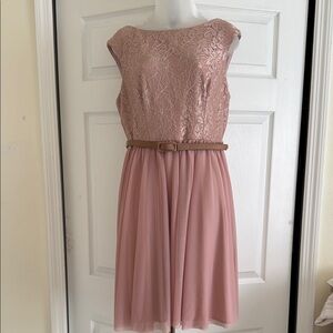 Elegant Pink Lace Dress with Belt